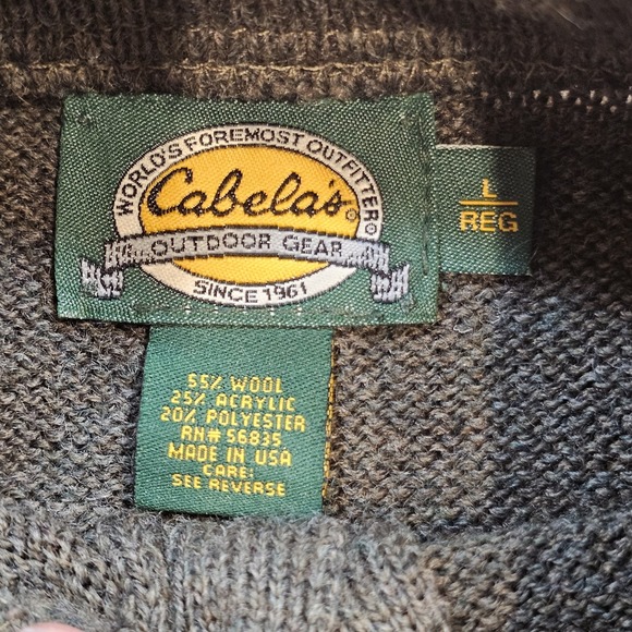Vintage Cabelas Wool Blnd Sweater Mens L Henley Elbow Patch USA Made 90s Outdoor - Picture 6 of 9